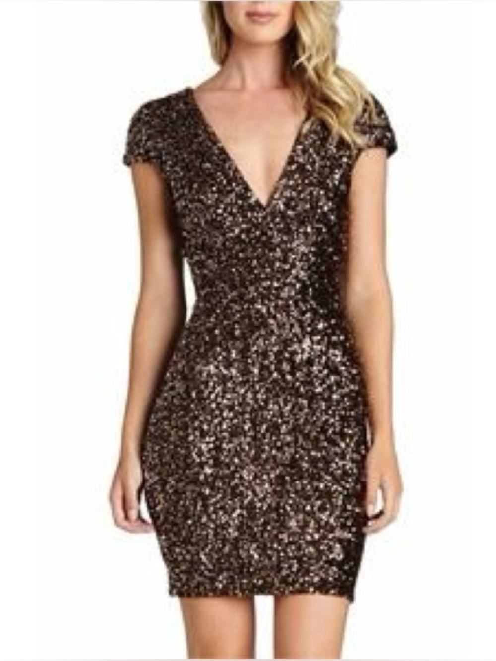 Dress the Population Zoe Sequin Mini Dress in Black Bronze
